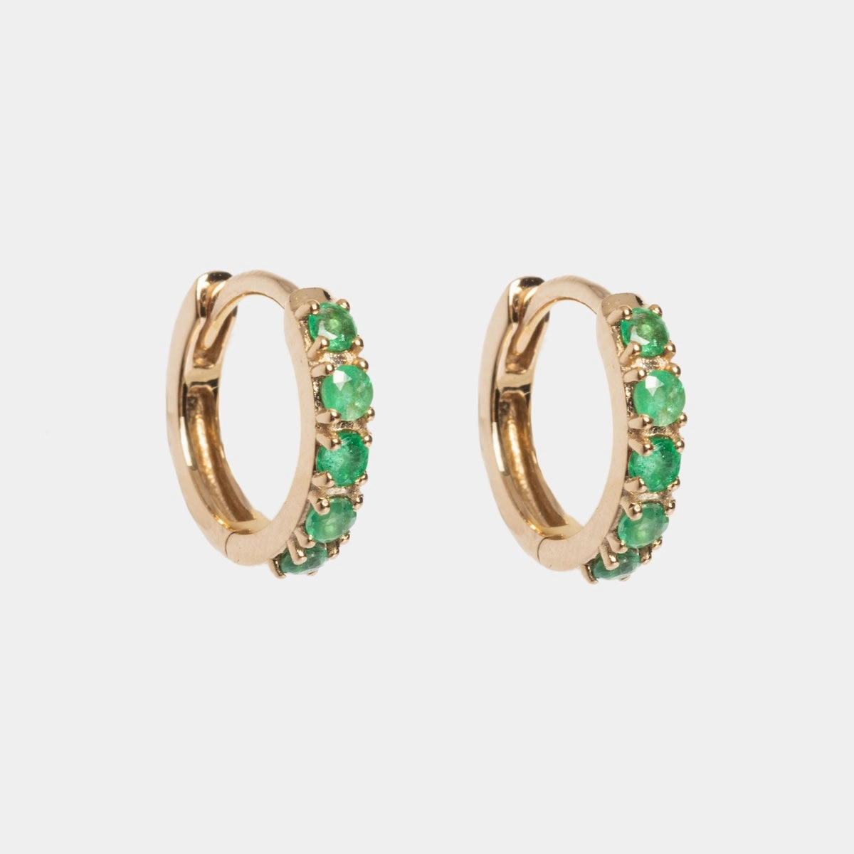 Solid Gold Emerald Huggie Hoops