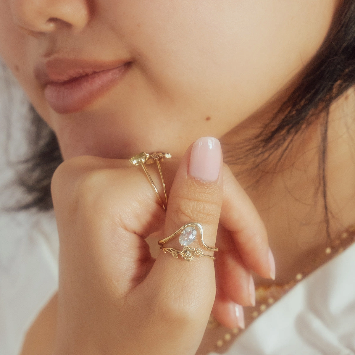 Solid Gold Floating Gem Ring