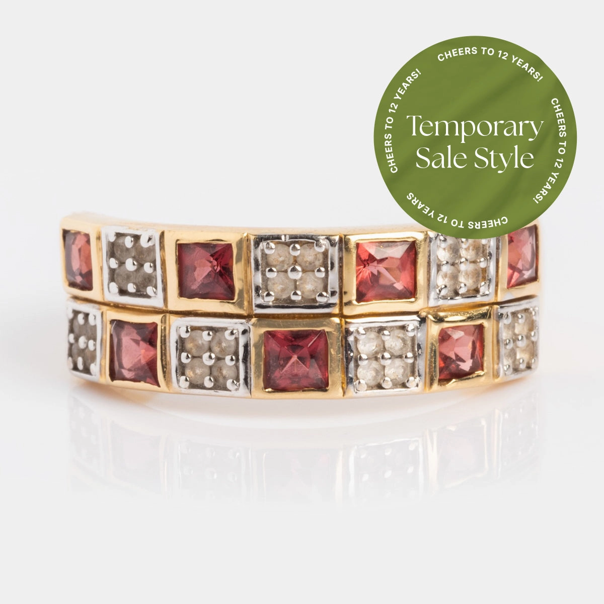 Solid Gold Garnet and Topaz Checkerboard Band
