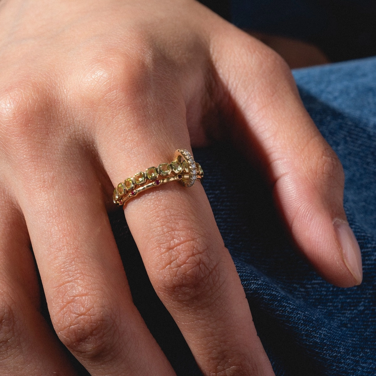 Solid Gold Gemstone Eternity Stacking Ring