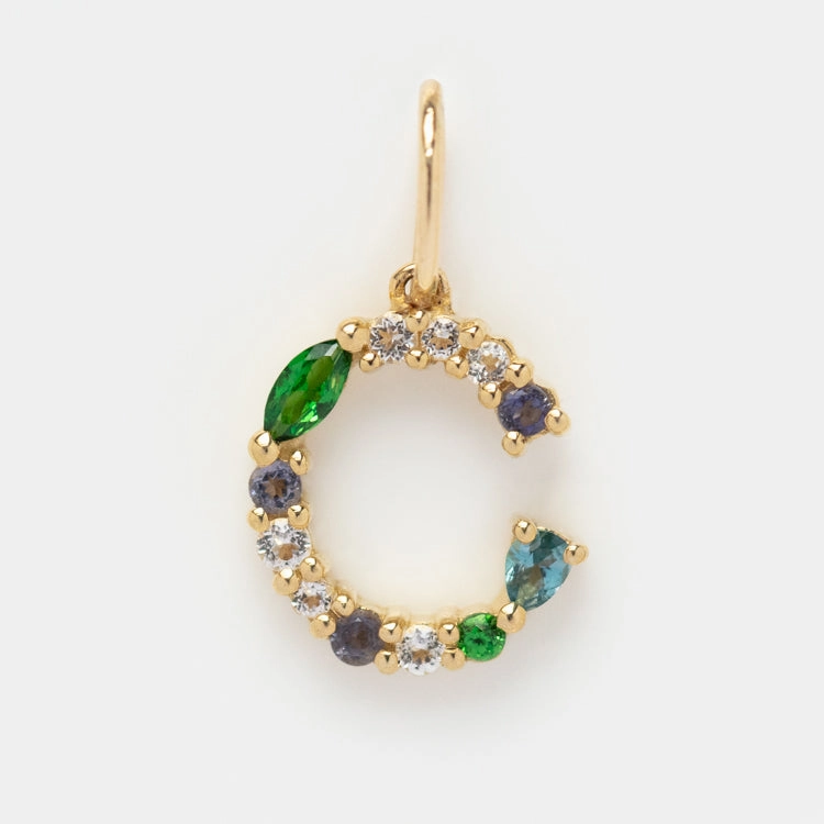 Solid Gold Gemstone Letter Charm