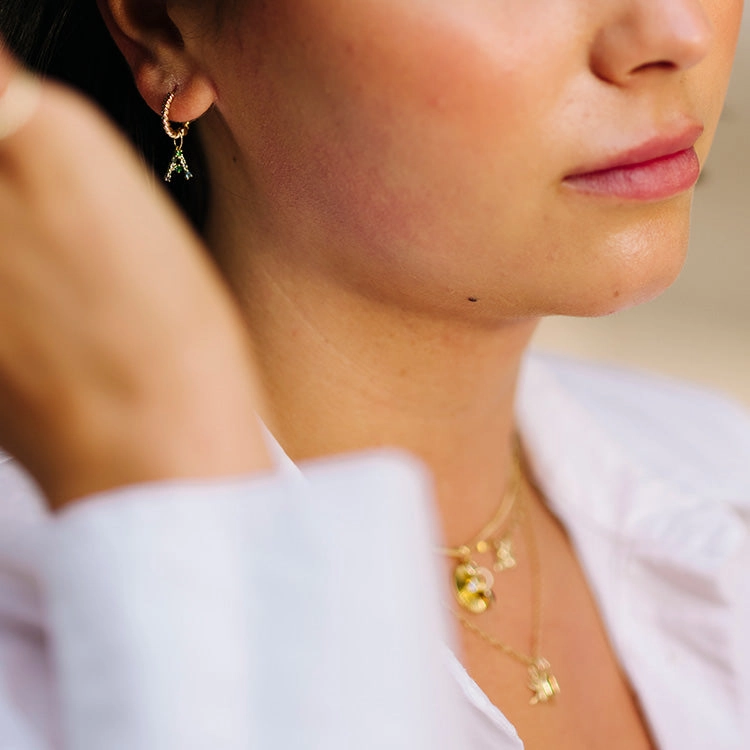 Solid Gold Gemstone Letter Charm