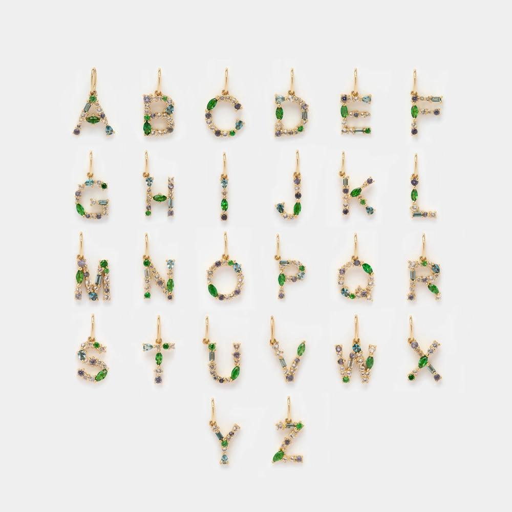 Solid Gold Gemstone Letter Charm