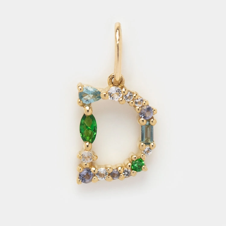 Solid Gold Gemstone Letter Charm