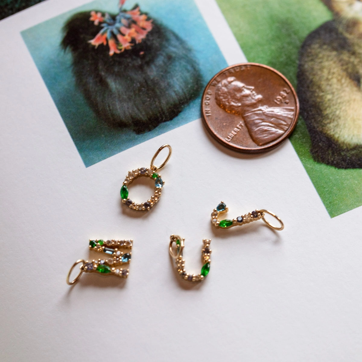 Solid Gold Gemstone Letter Charm