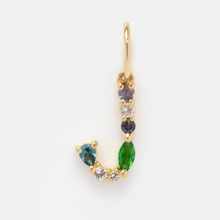 Solid Gold Gemstone Letter Charm