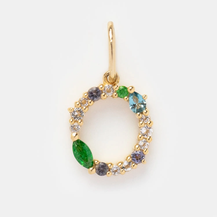 Solid Gold Gemstone Letter Charm
