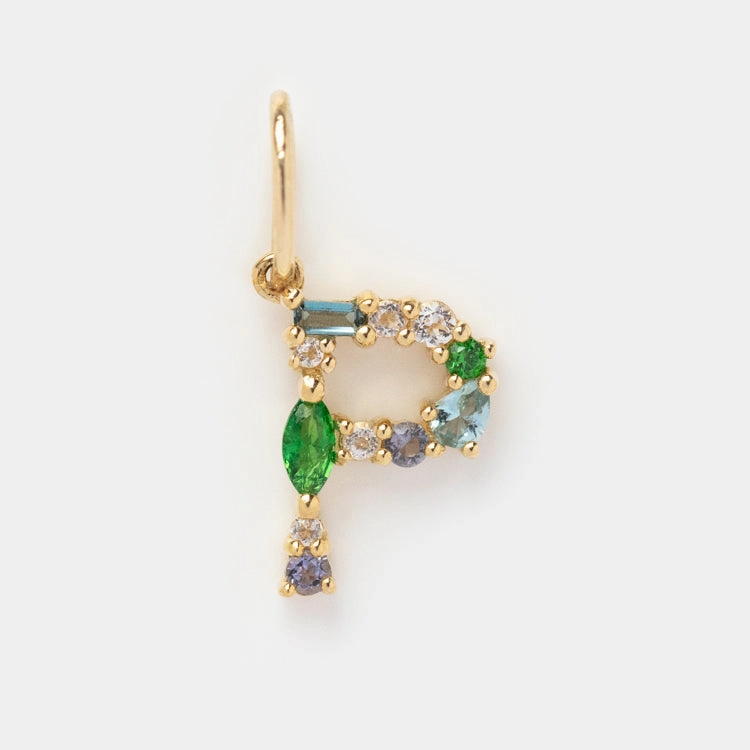 Solid Gold Gemstone Letter Charm