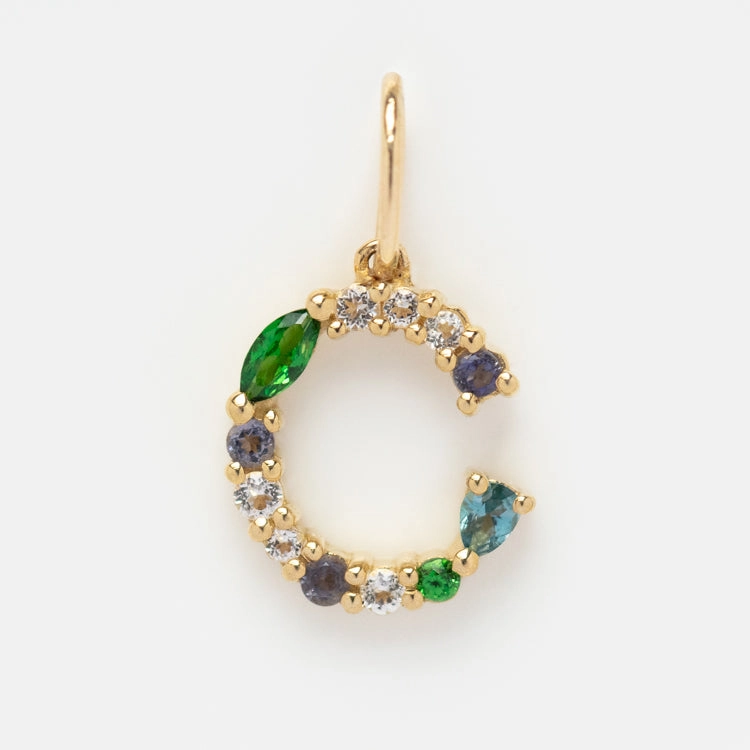 Solid Gold Gemstone Letter Charm