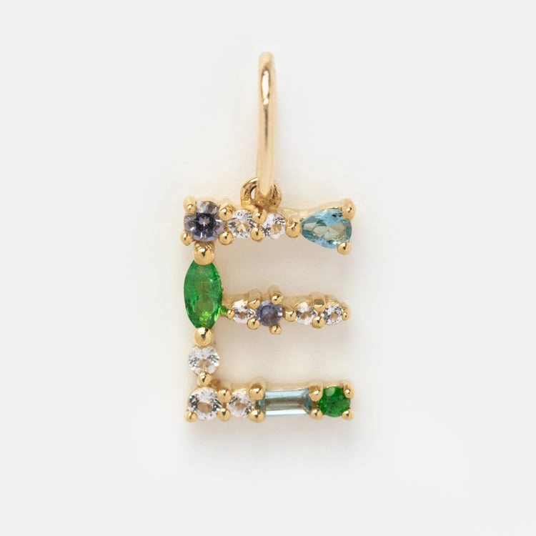 Solid Gold Gemstone Letter Charm