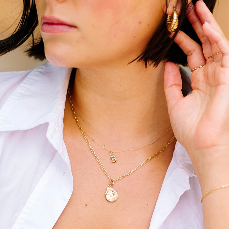 Solid Gold Gemstone Letter Charm
