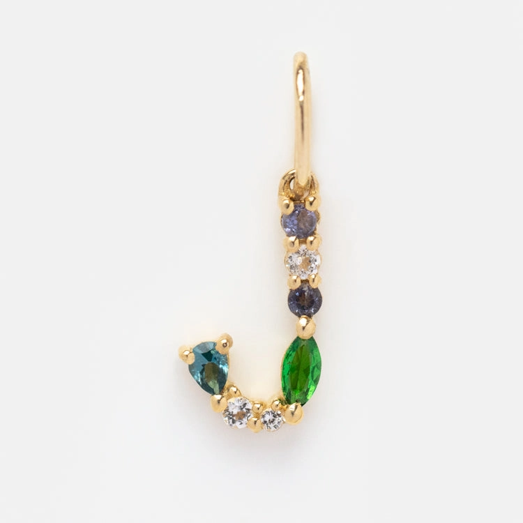 Solid Gold Gemstone Letter Charm