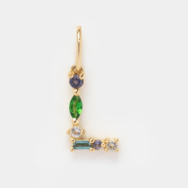 Solid Gold Gemstone Letter Charm