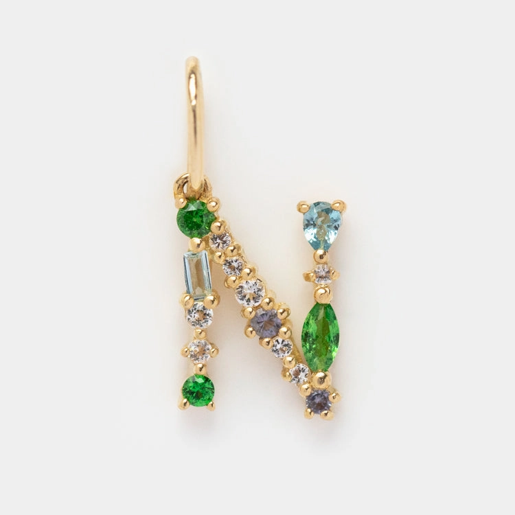Solid Gold Gemstone Letter Charm