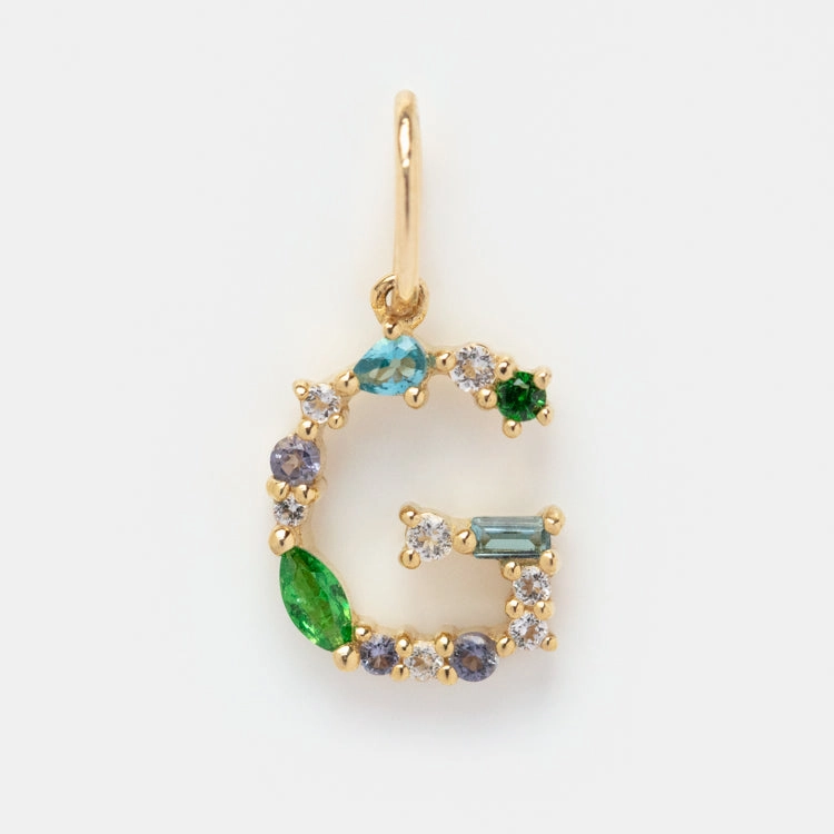 Solid Gold Gemstone Letter Charm