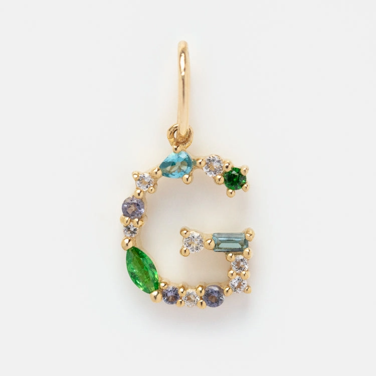 Solid Gold Gemstone Letter Charm