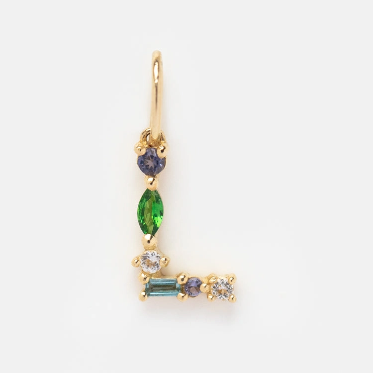 Solid Gold Gemstone Letter Charm