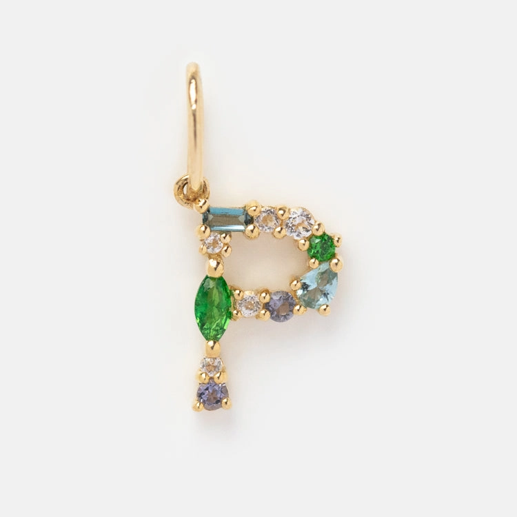 Solid Gold Gemstone Letter Charm