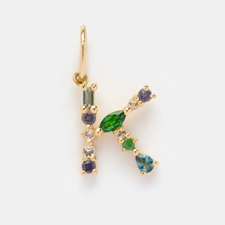 Solid Gold Gemstone Letter Charm