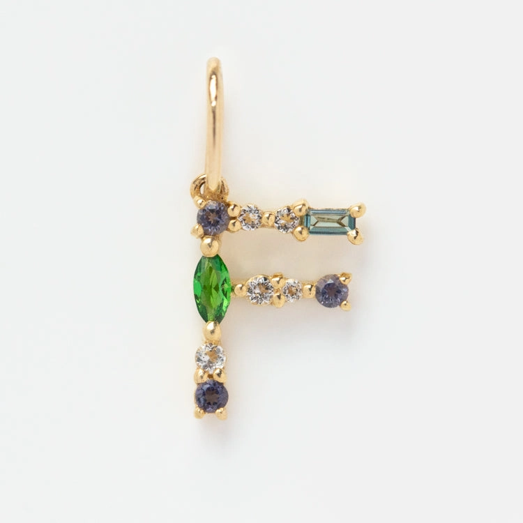 Solid Gold Gemstone Letter Charm