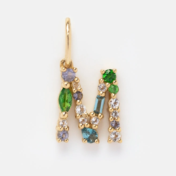 Solid Gold Gemstone Letter Charm