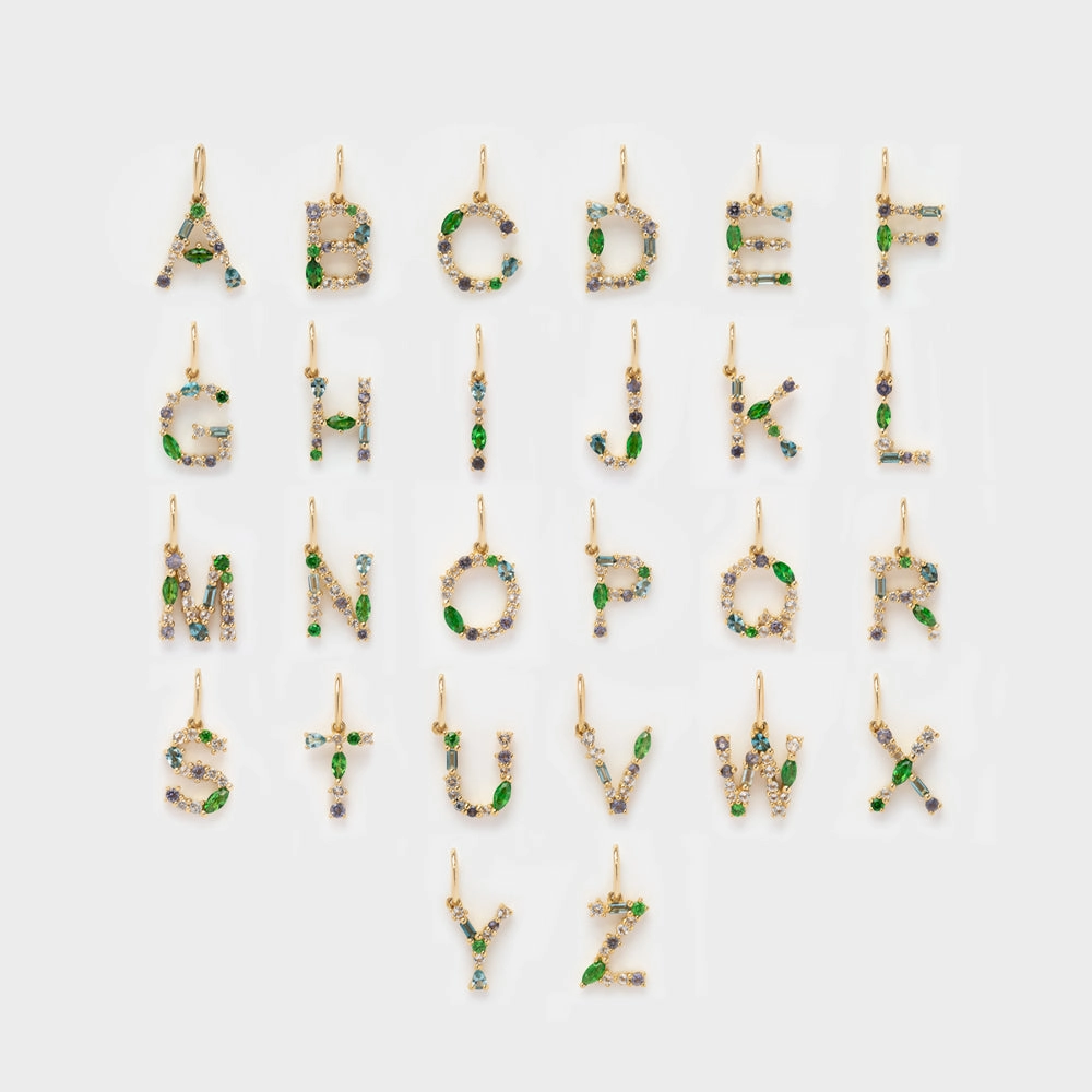Solid Gold Gemstone Letter Charm
