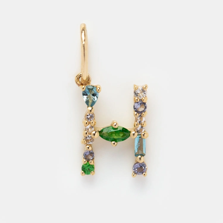 Solid Gold Gemstone Letter Charm
