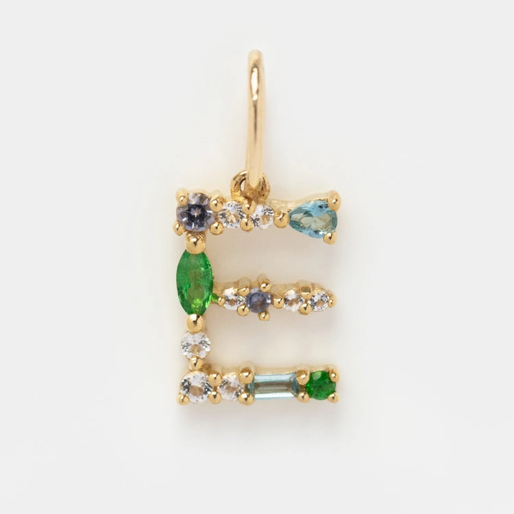 Solid Gold Gemstone Letter Charm