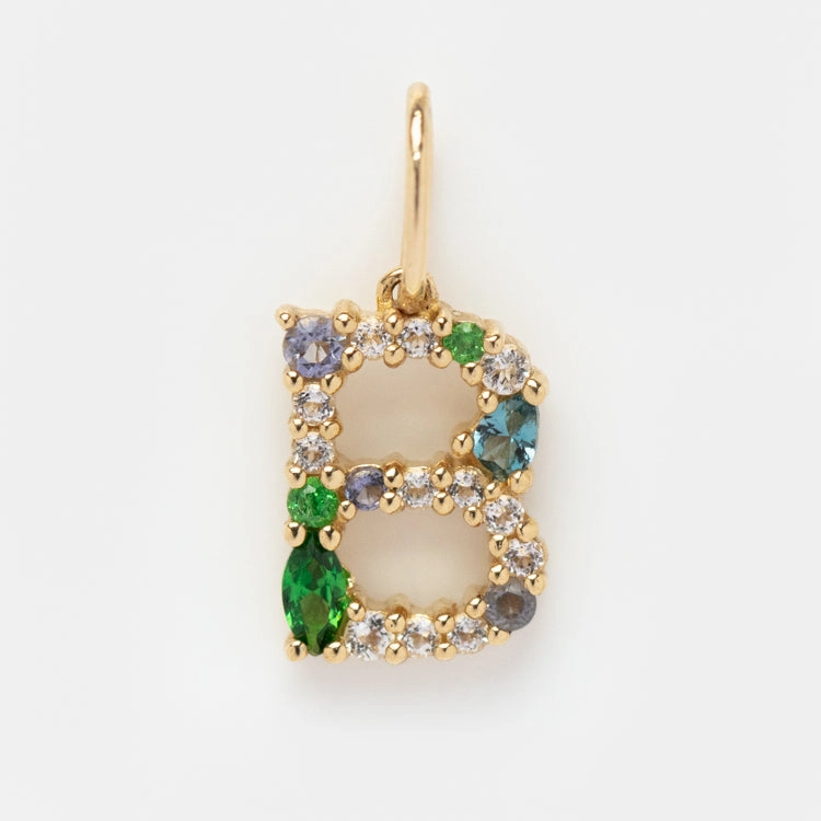 Solid Gold Gemstone Letter Charm