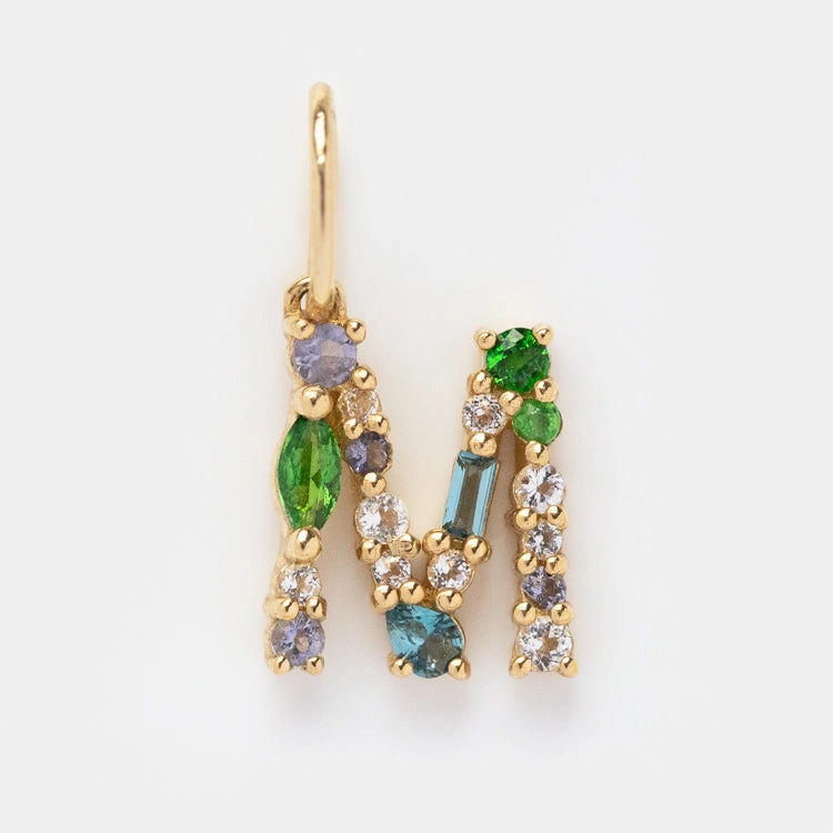 Solid Gold Gemstone Letter Charm