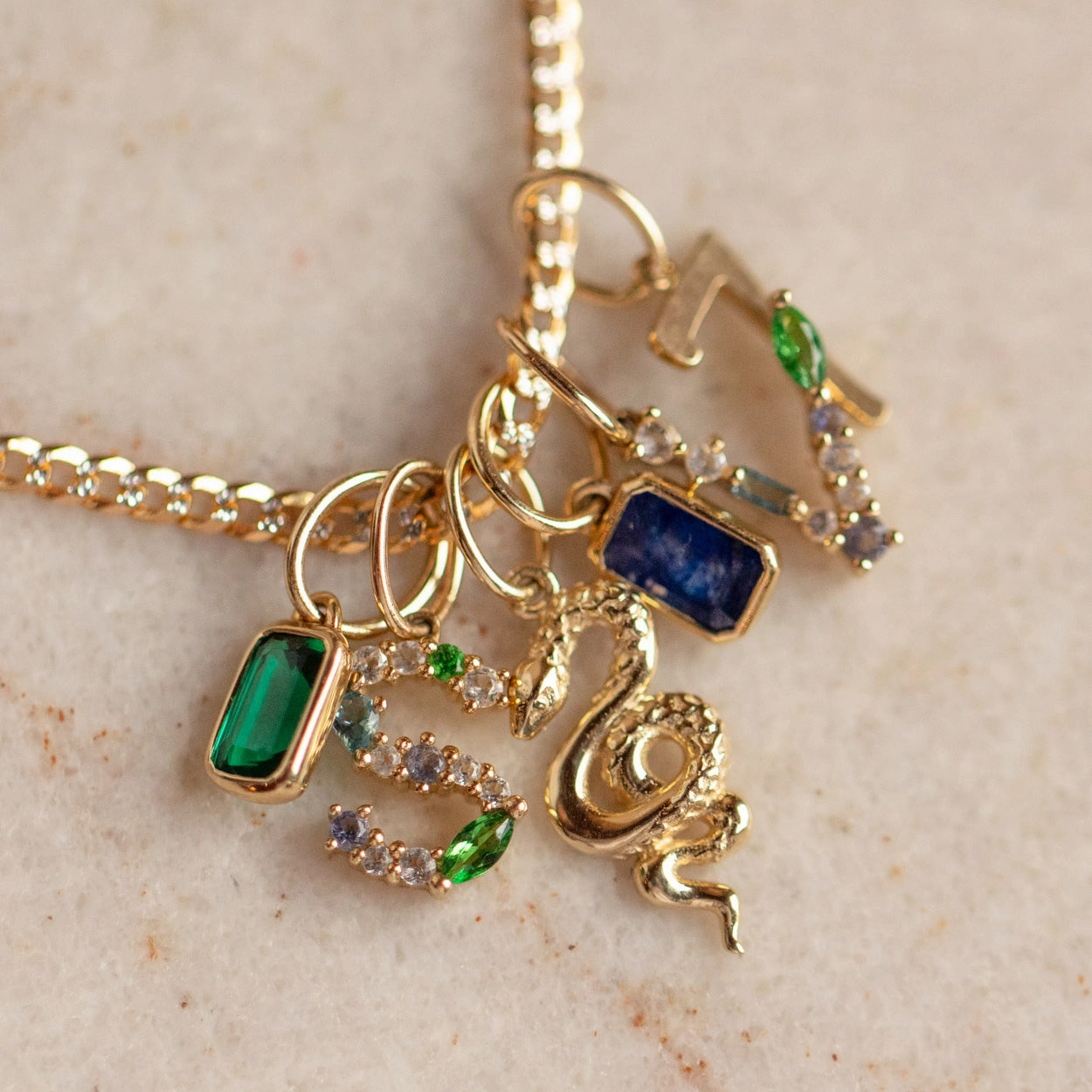 Solid Gold Gemstone Letter Charm
