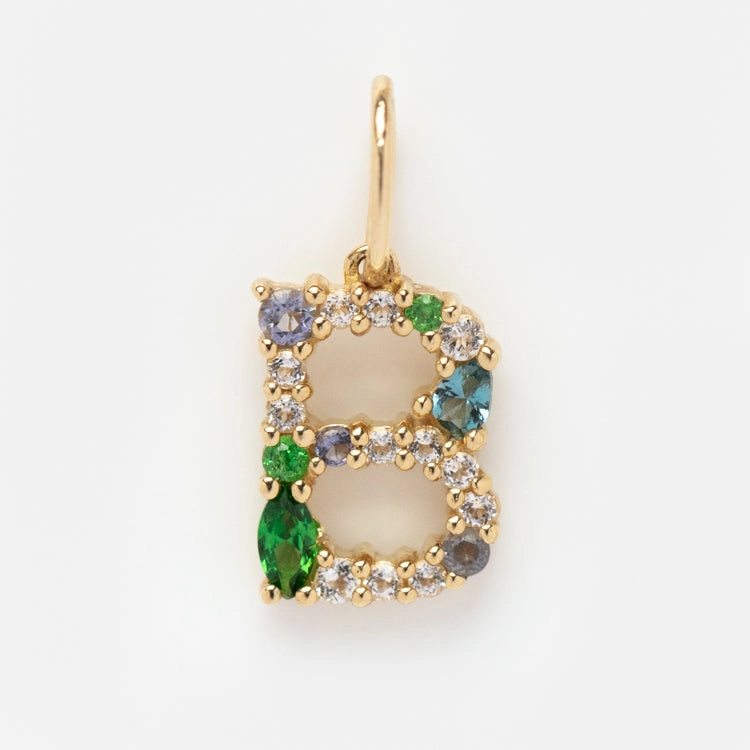 Solid Gold Gemstone Letter Charm