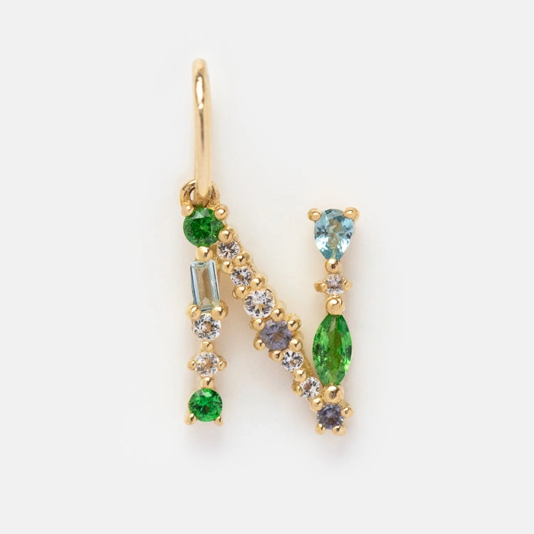 Solid Gold Gemstone Letter Charm