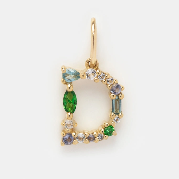 Solid Gold Gemstone Letter Charm
