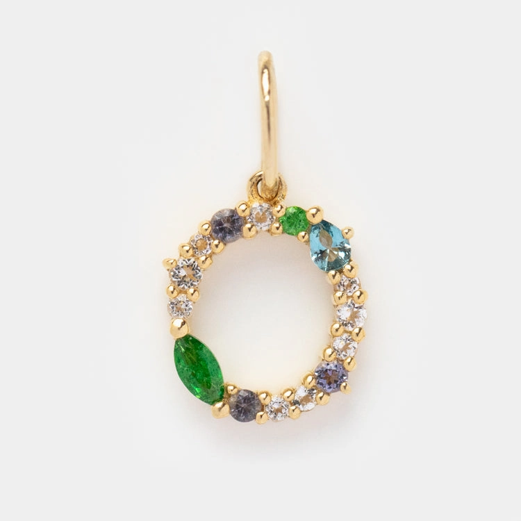 Solid Gold Gemstone Letter Charm
