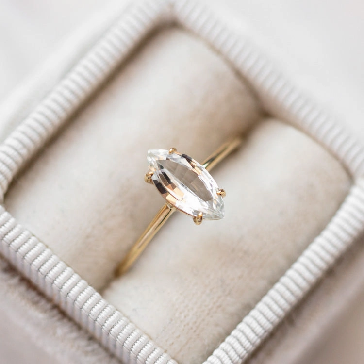 Solid Gold Gemstone Marquise Ring in White Topaz