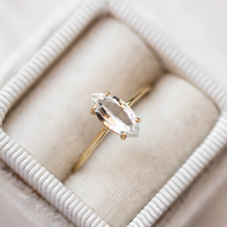 Solid Gold Gemstone Marquise Ring in White Topaz