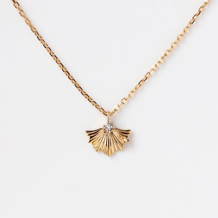 Solid Gold Ginkgo Leaf Diamond Necklace