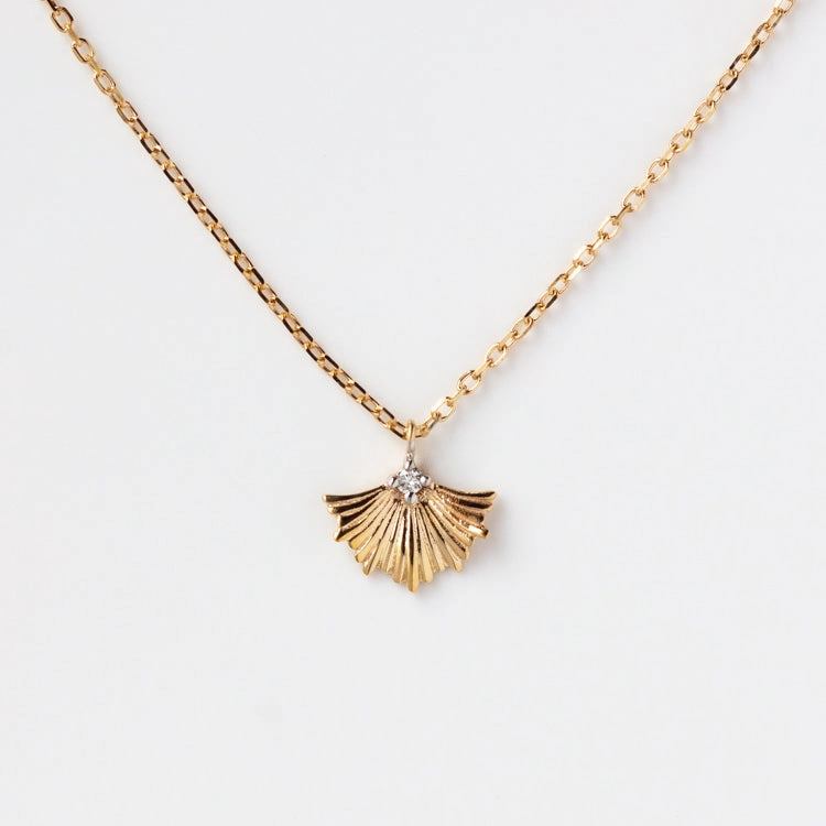 Solid Gold Ginkgo Leaf Diamond Necklace