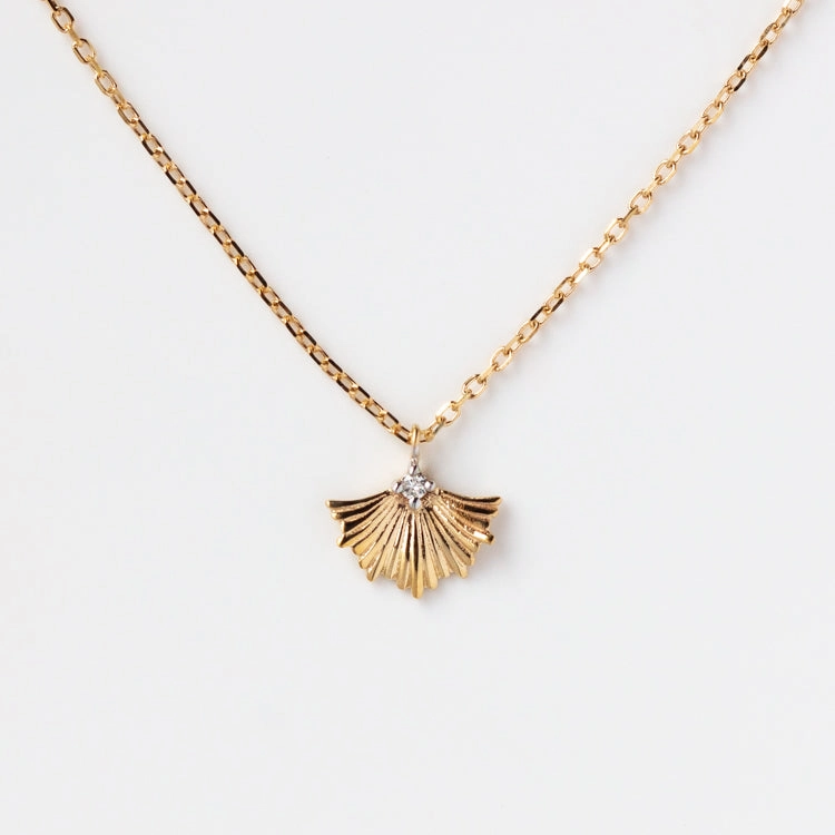 Solid Gold Ginkgo Leaf Diamond Necklace
