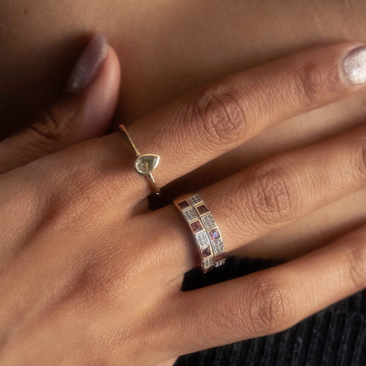 Solid Gold Green Amethyst Pear Ring