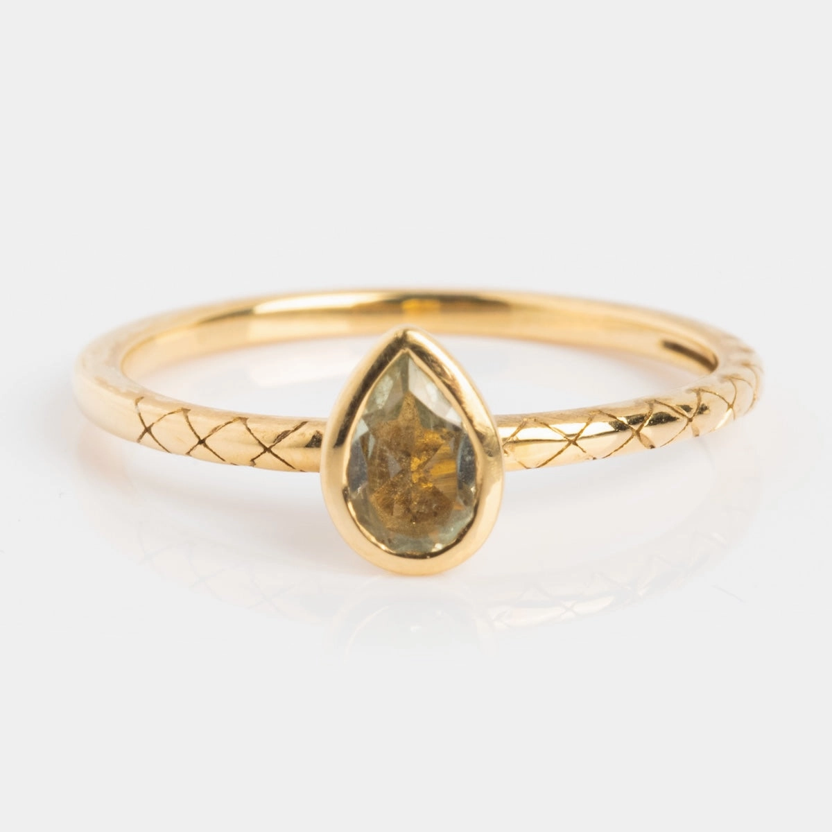 Solid Gold Green Amethyst Pear Ring
