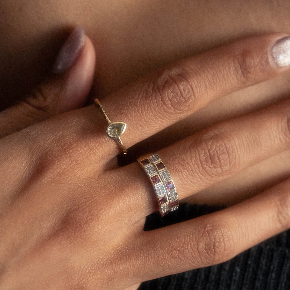 Solid Gold Green Amethyst Pear Ring