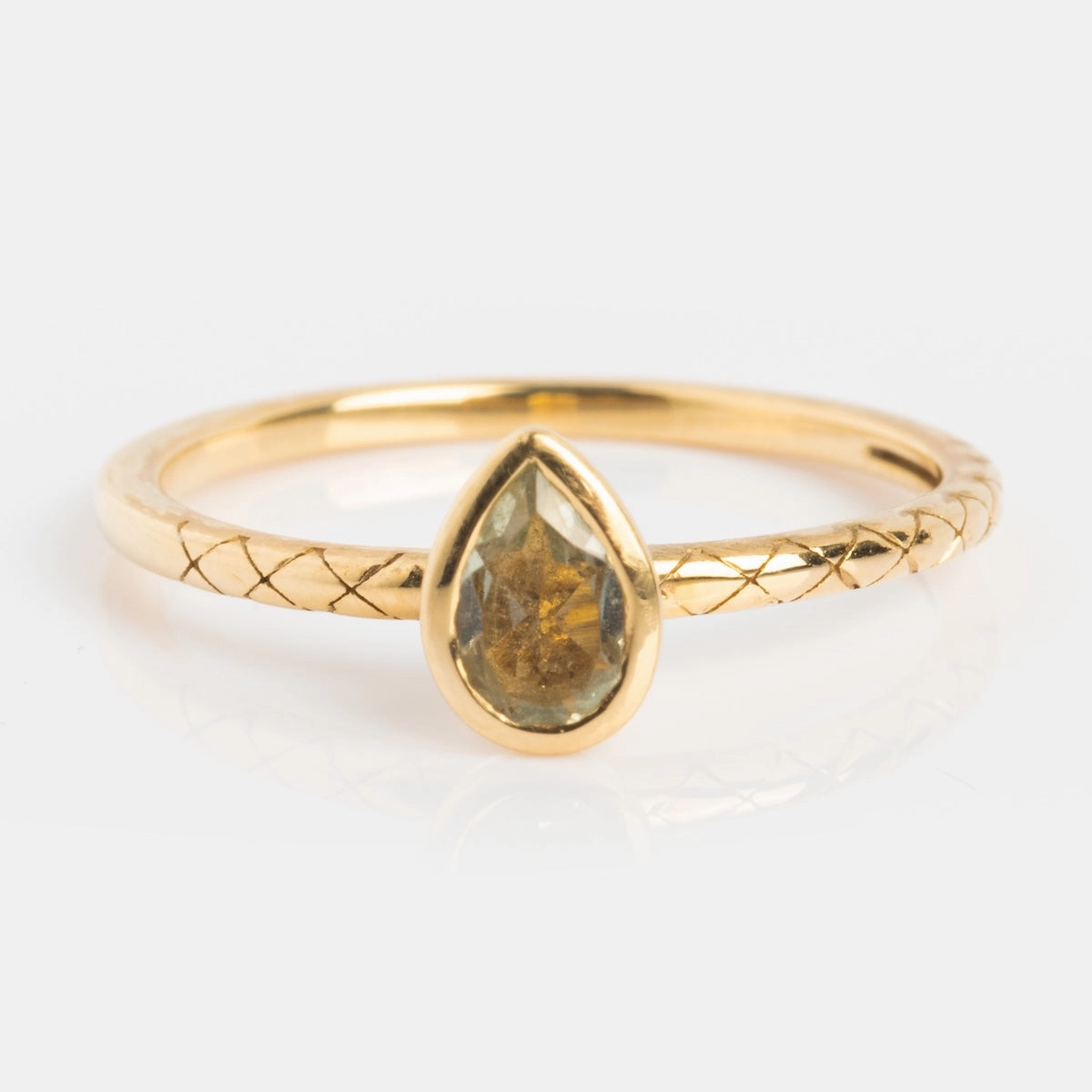 Solid Gold Green Amethyst Pear Ring