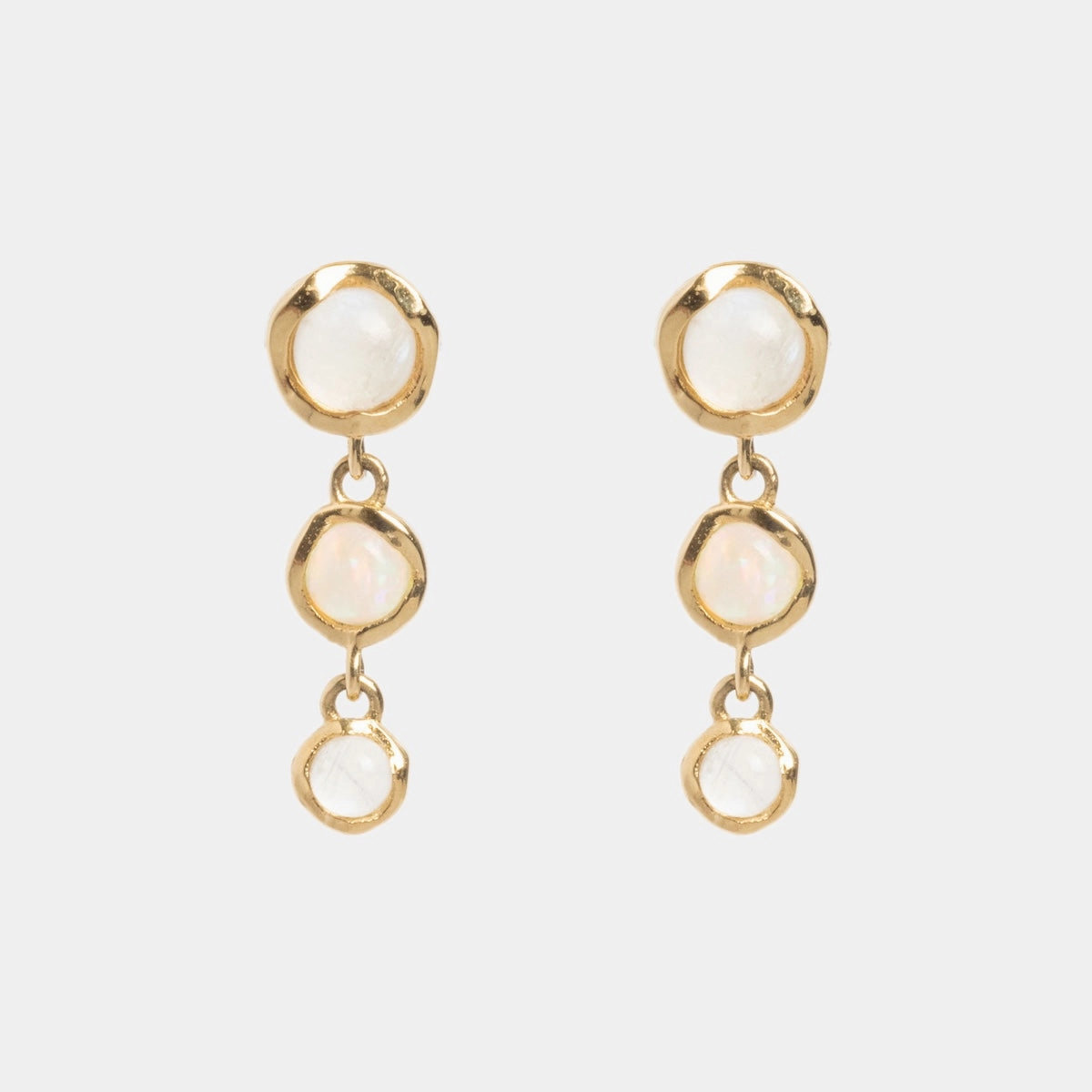 Solid Gold Horizon Moonstone and Opal Drop Earrings