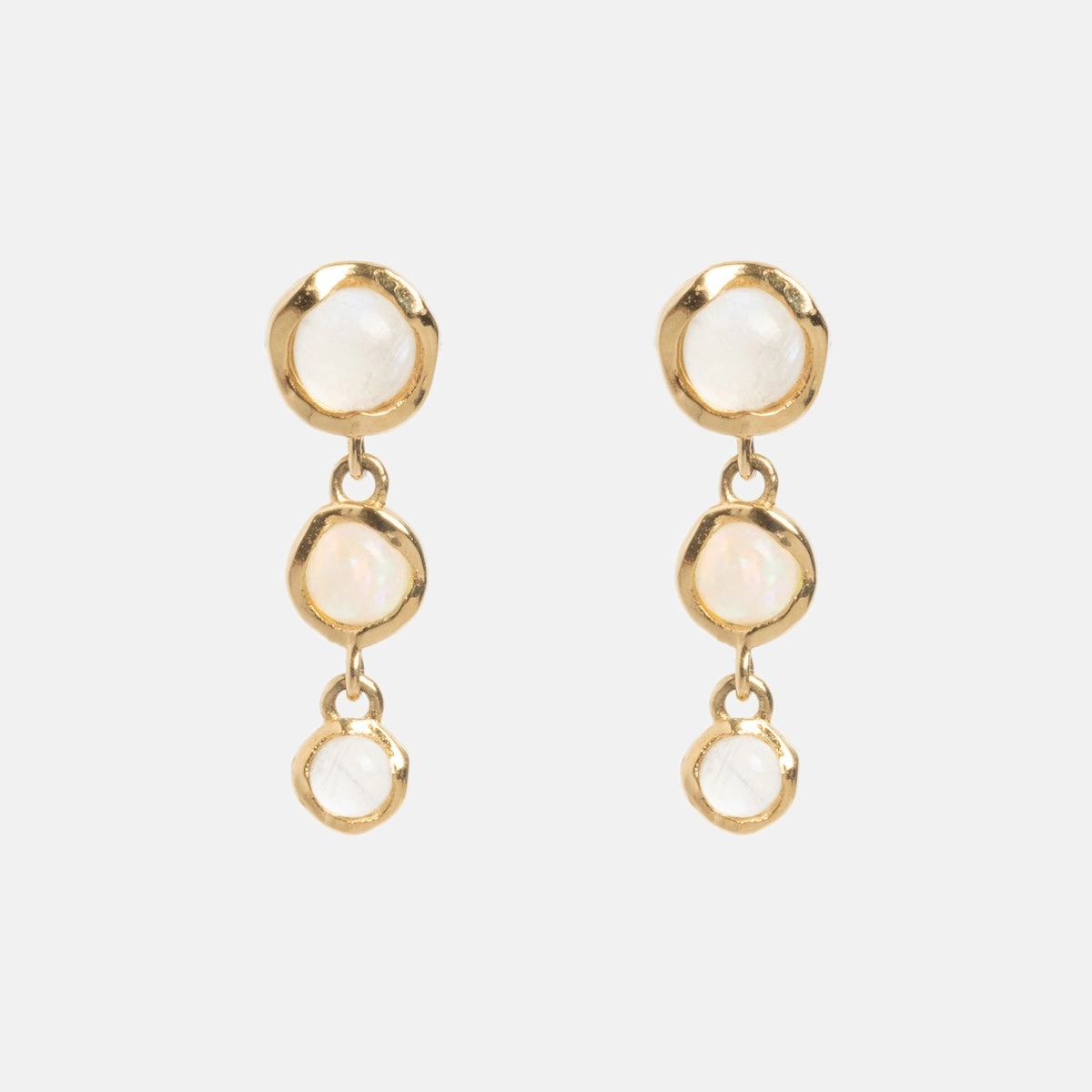 Solid Gold Horizon Moonstone and Opal Drop Earrings