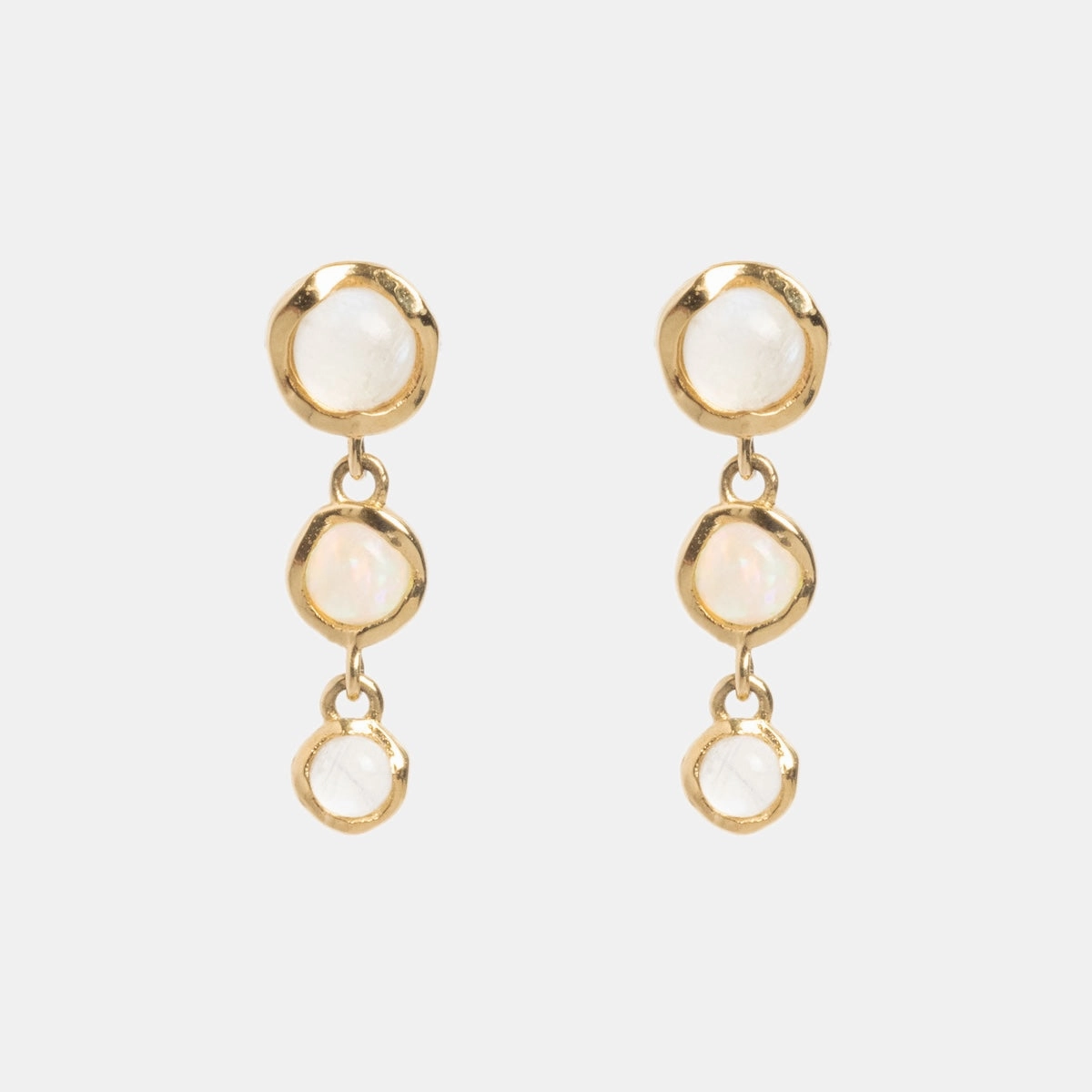 Solid Gold Horizon Moonstone and Opal Drop Earrings