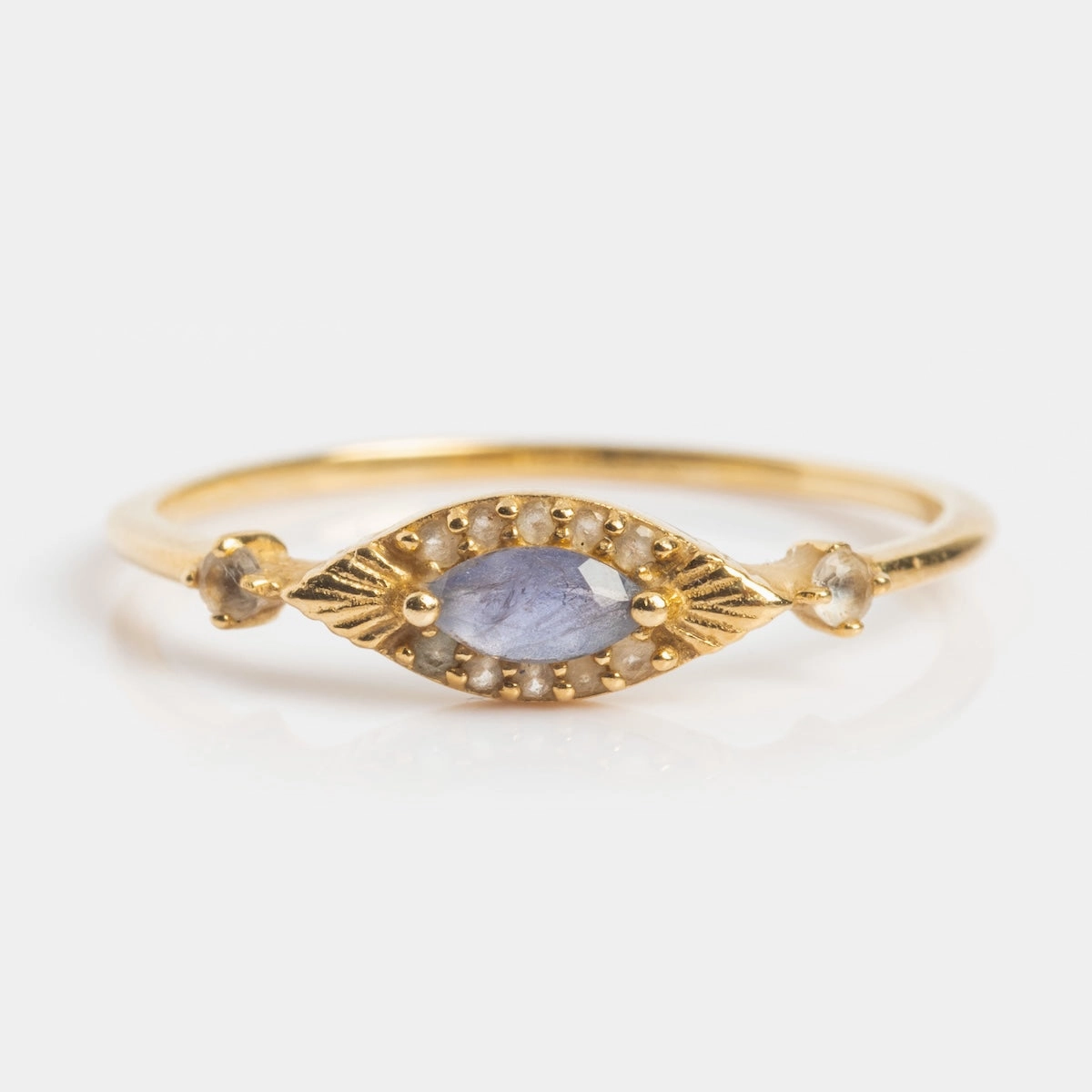 Solid Gold Iolite Evil Eye Ring