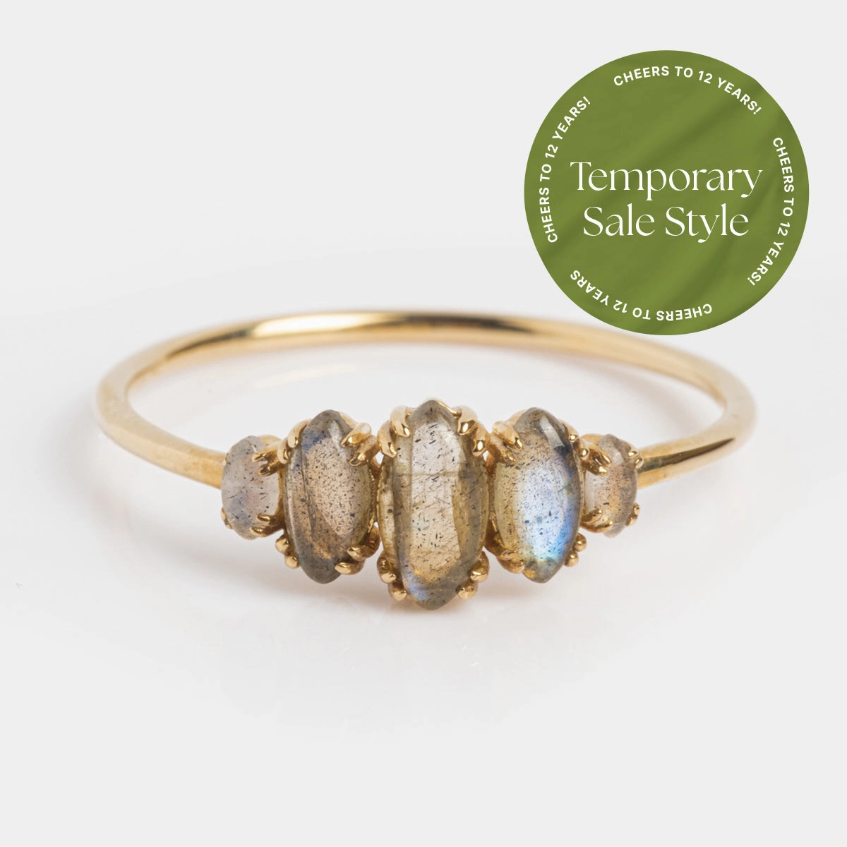 Solid Gold Labradorite Marquise Cluster Ring