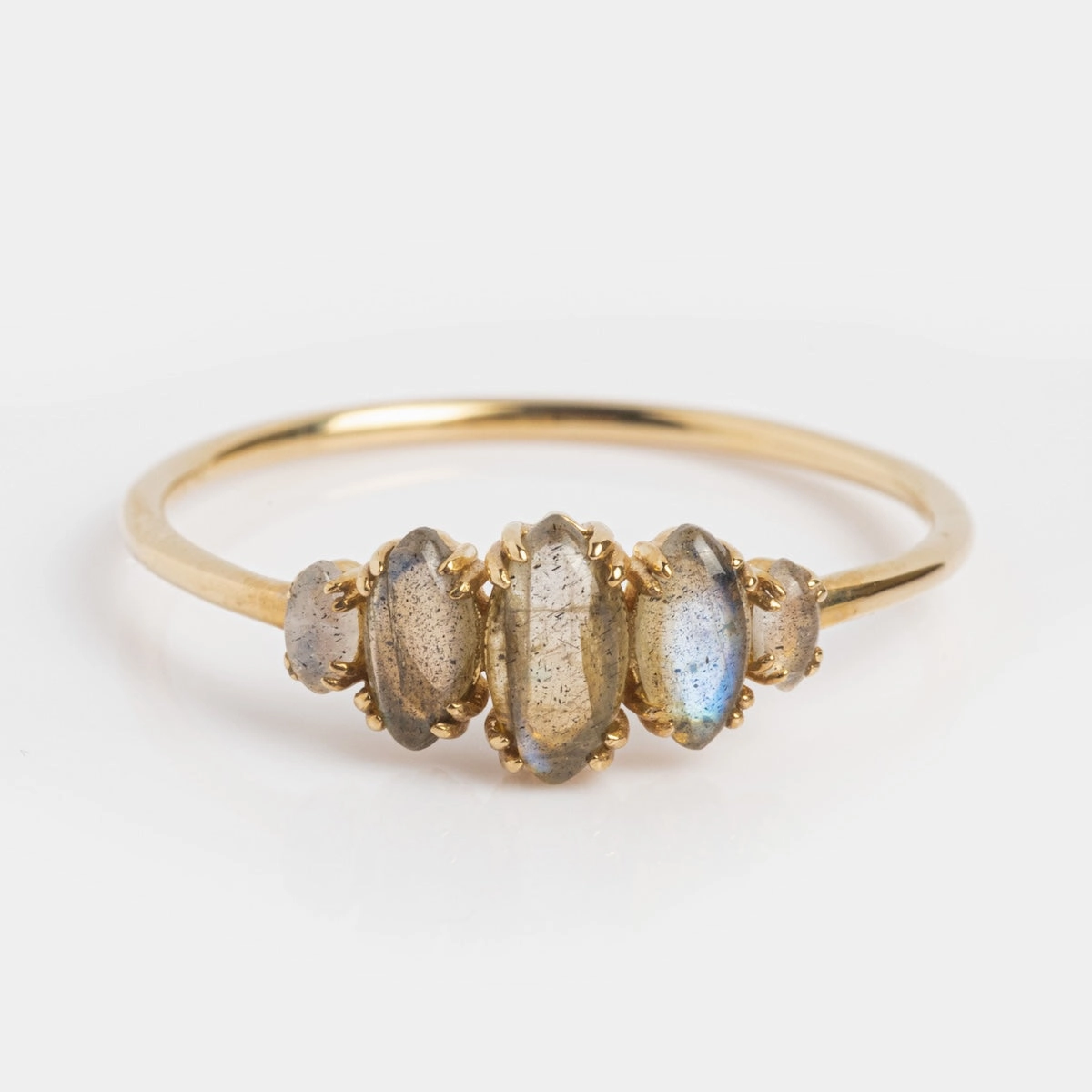 Solid Gold Labradorite Marquise Cluster Ring